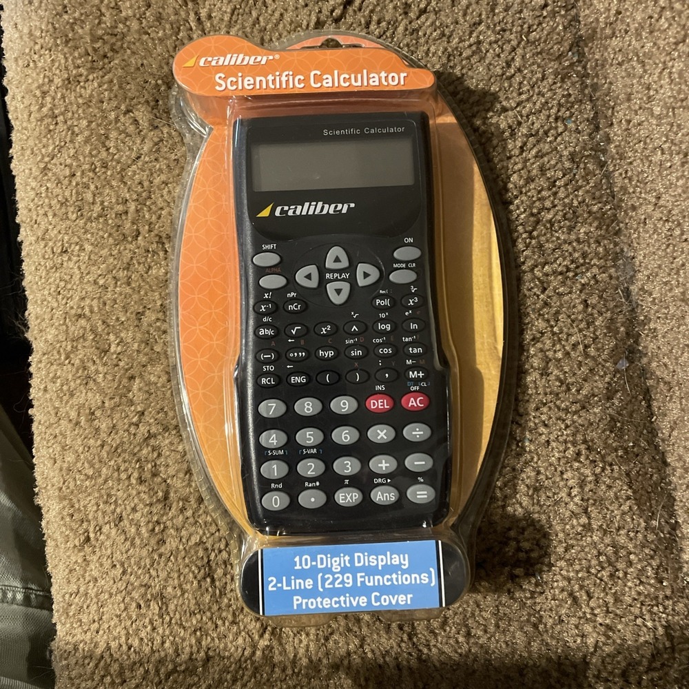 CALIBER SCIENTIFIC CALCULATOR 10-DIGIT DISPLAY PROTECTIVE COVER + BATTERIES